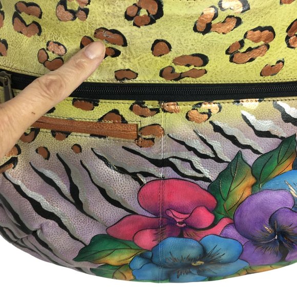 Anuschka NEVER USED Handpainted Leather Cross Body Floral Animal - Picture 12 of 13